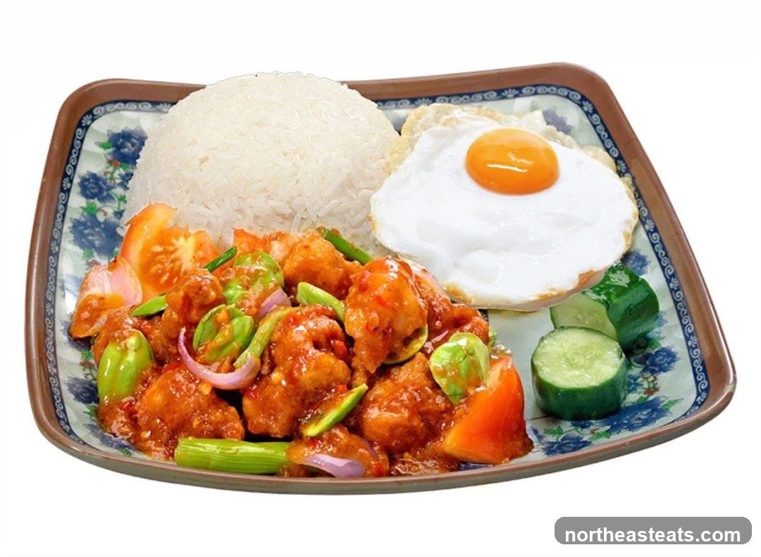 Stir-fried dish with rice and fried egg