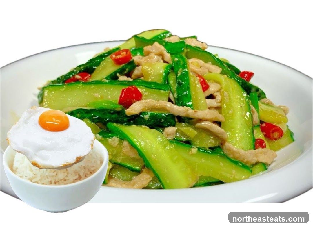 Stir-fried Cucumber with Pork and Fried Egg with Rice
