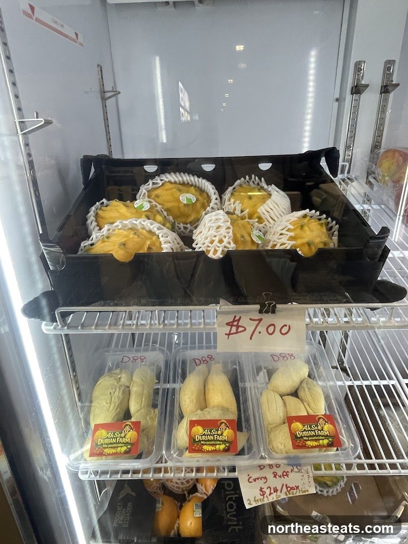 Durian and other fruits in a refrigerator