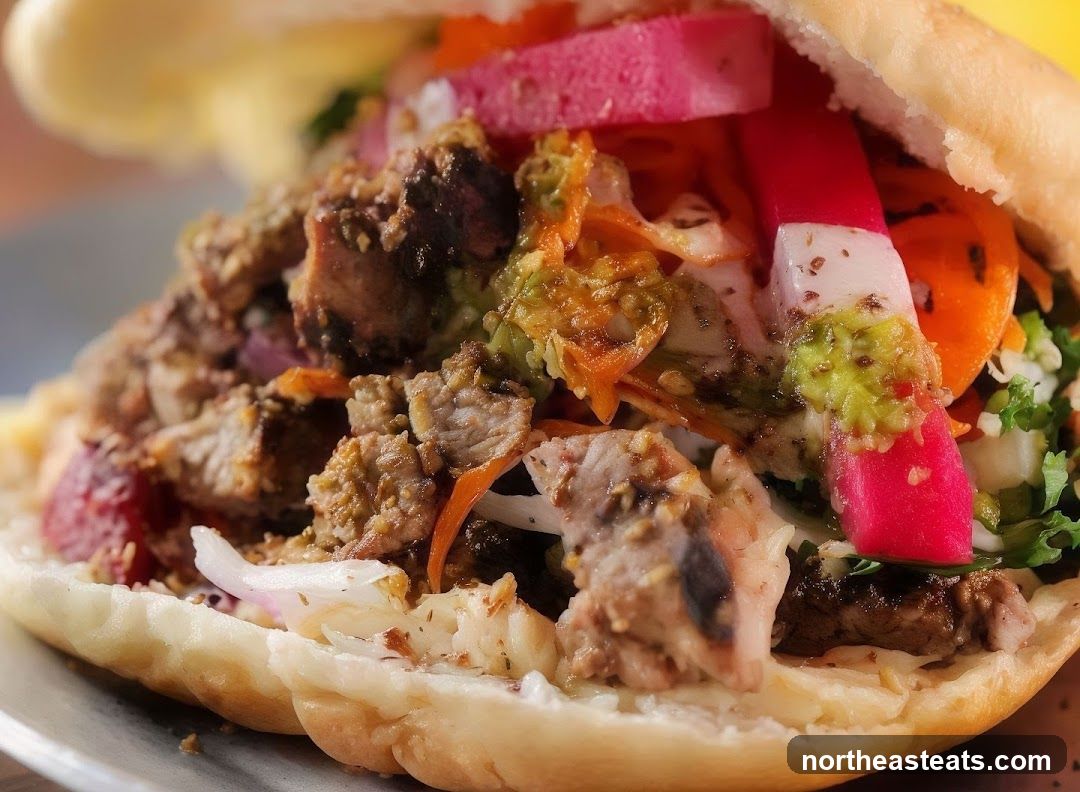 Close-up of a stuffed pita sandwich