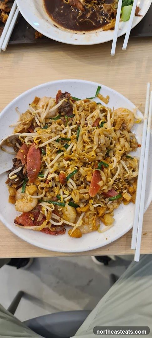 Plate of noodles with shrimp and sausage