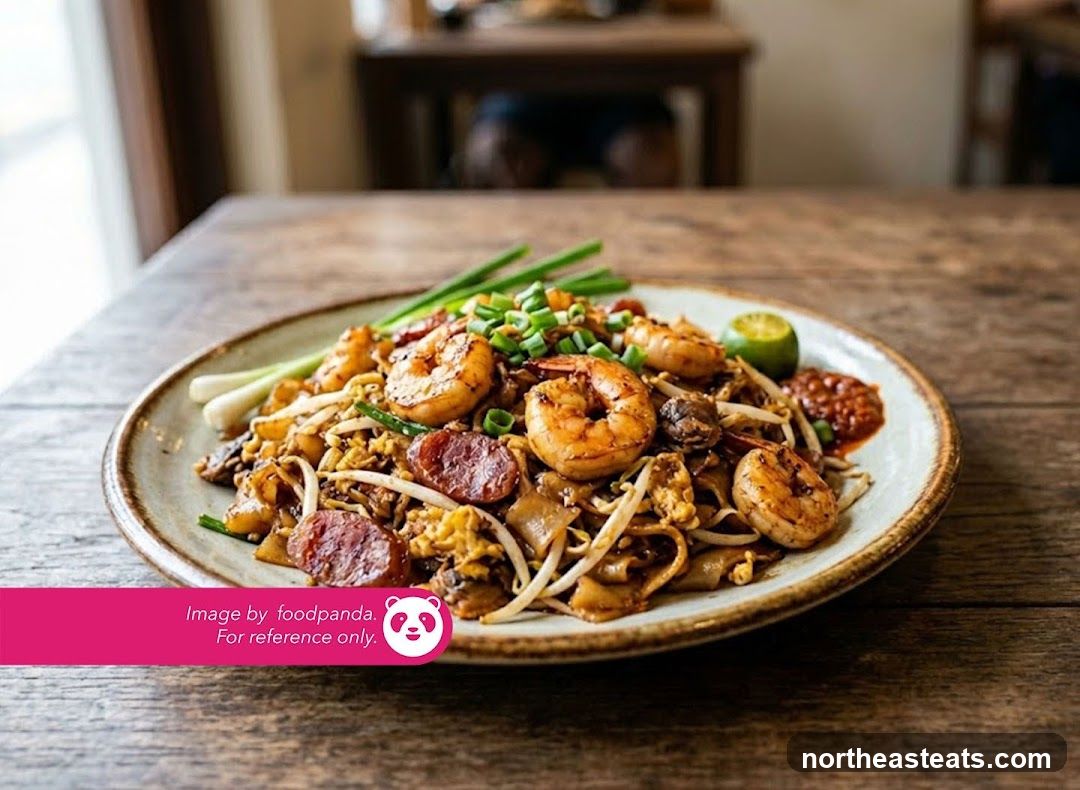 Plate of Noodles with Shrimp and Sausage