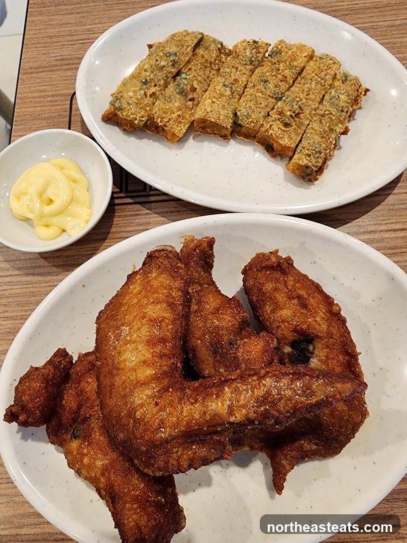 Fried Chicken Wings and Rolls
