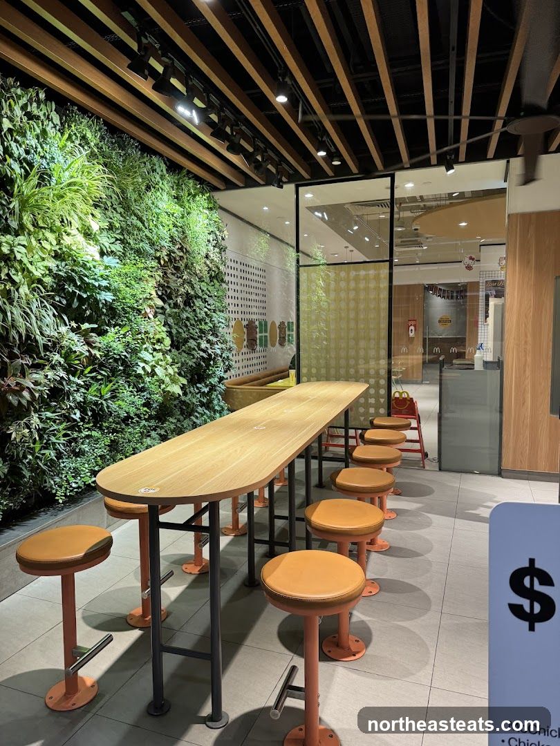Modern McDonald's Interior with Green Wall