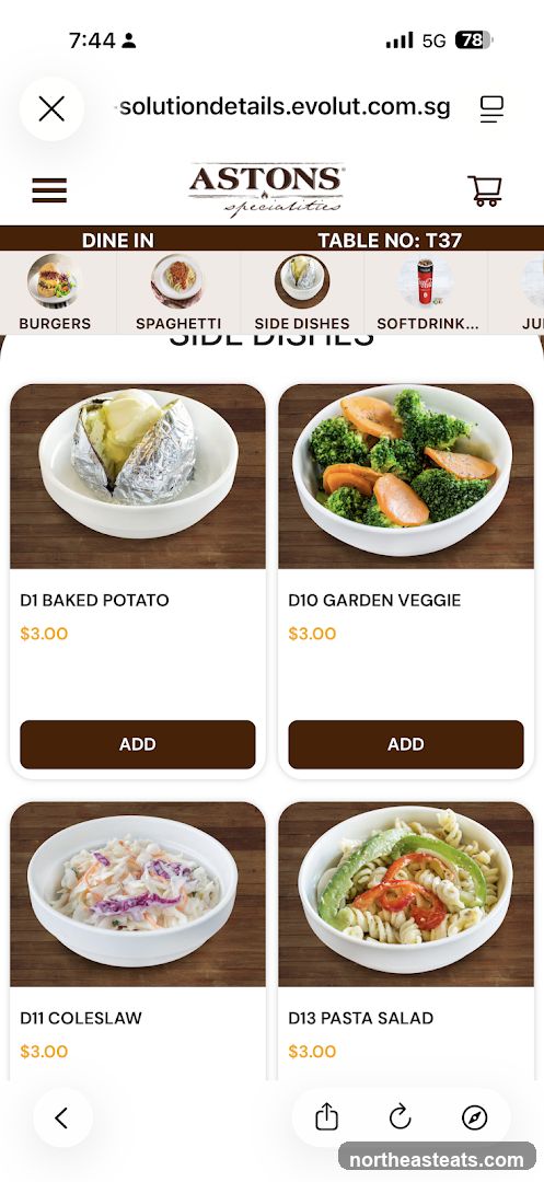 Aston's Specialities Menu