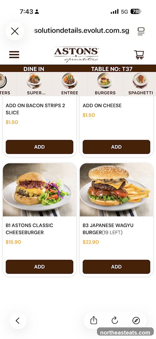Aston's Specialities Menu