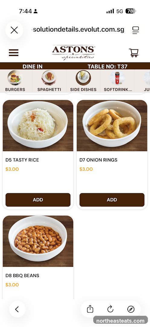 ASTONS Specialities Menu