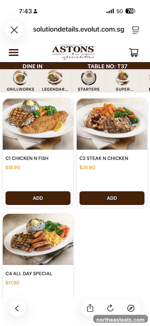 ASTONS Specialities Menu
