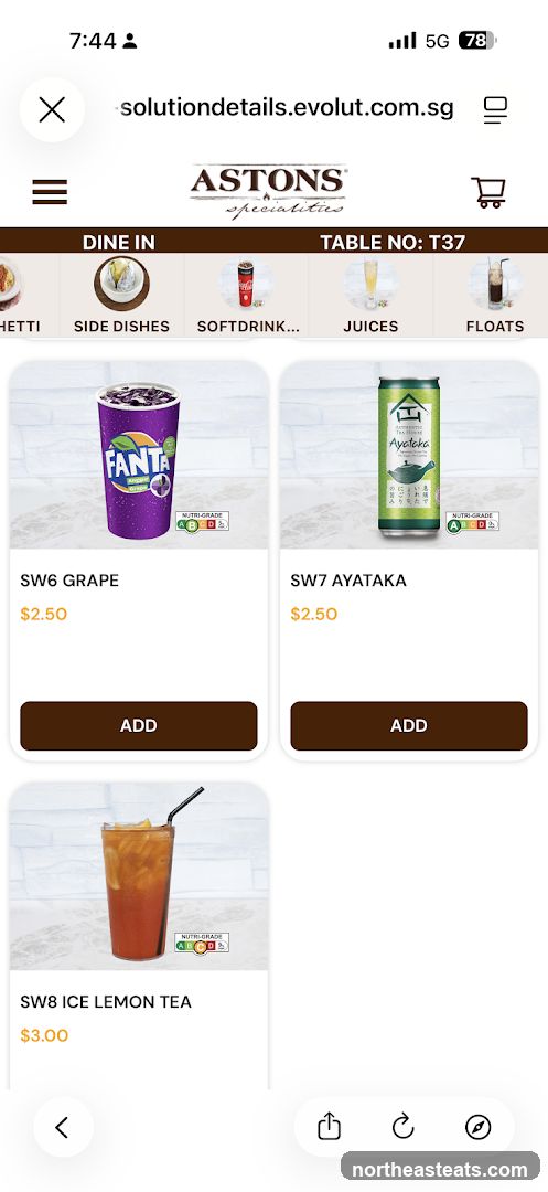 ASTONS Specialities Menu