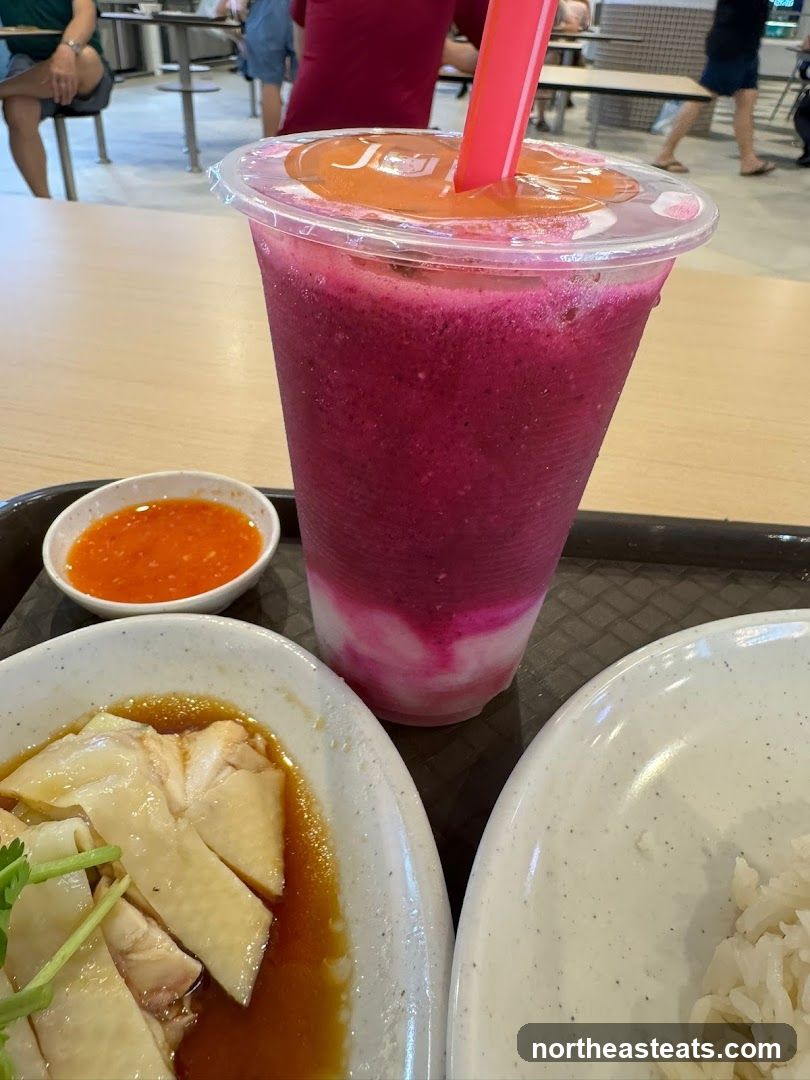 Hainanese Chicken Rice and Dragon Fruit Smoothie