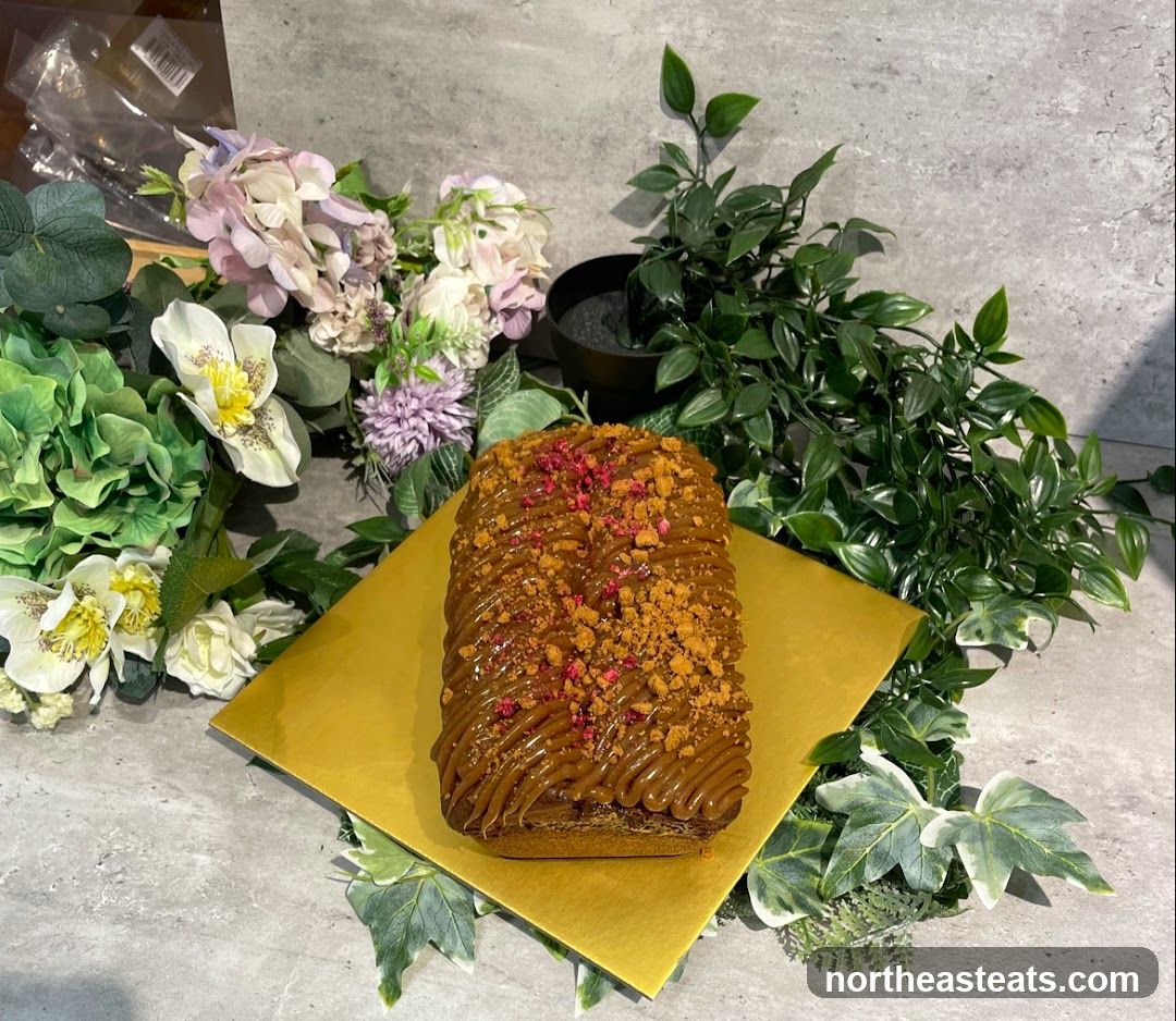 Loaf Cake with Caramel Drizzle and Crumble