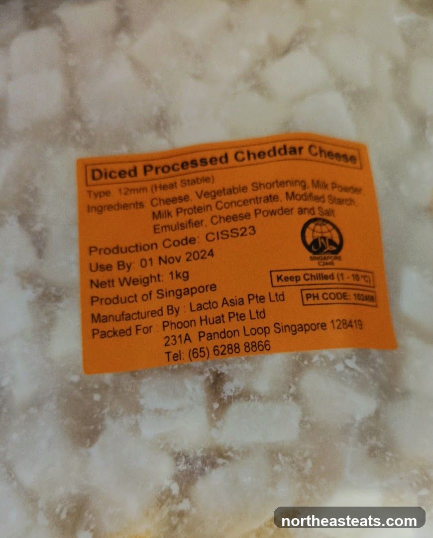 Diced Processed Cheddar Cheese Label