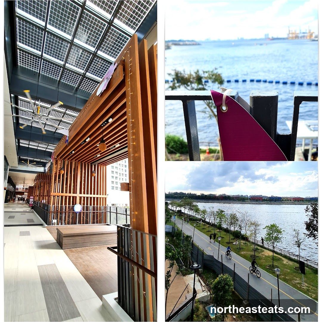 Modern walkway with solar panels and waterfront view