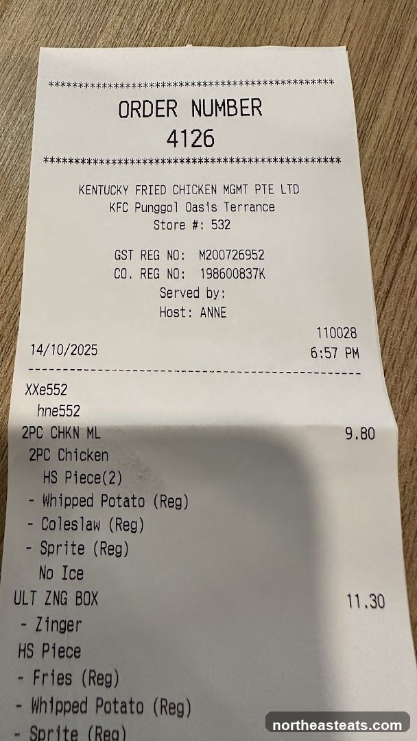 KFC Punggol Oasis Terrance Receipt