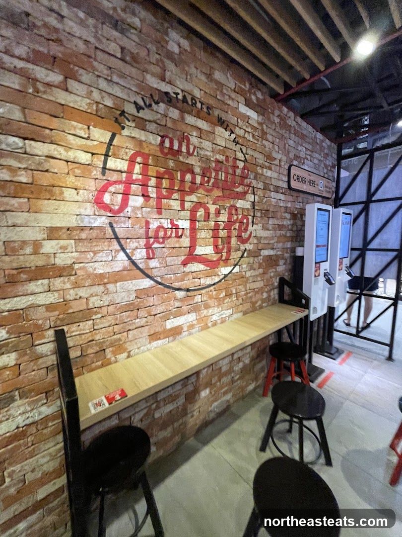 Restaurant Interior with Brick Wall and Seating