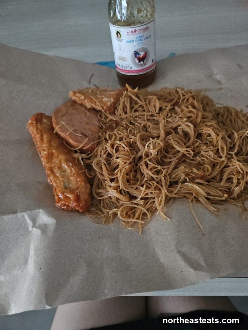 Noodles with Fried Items and Sweet Chili Sauce