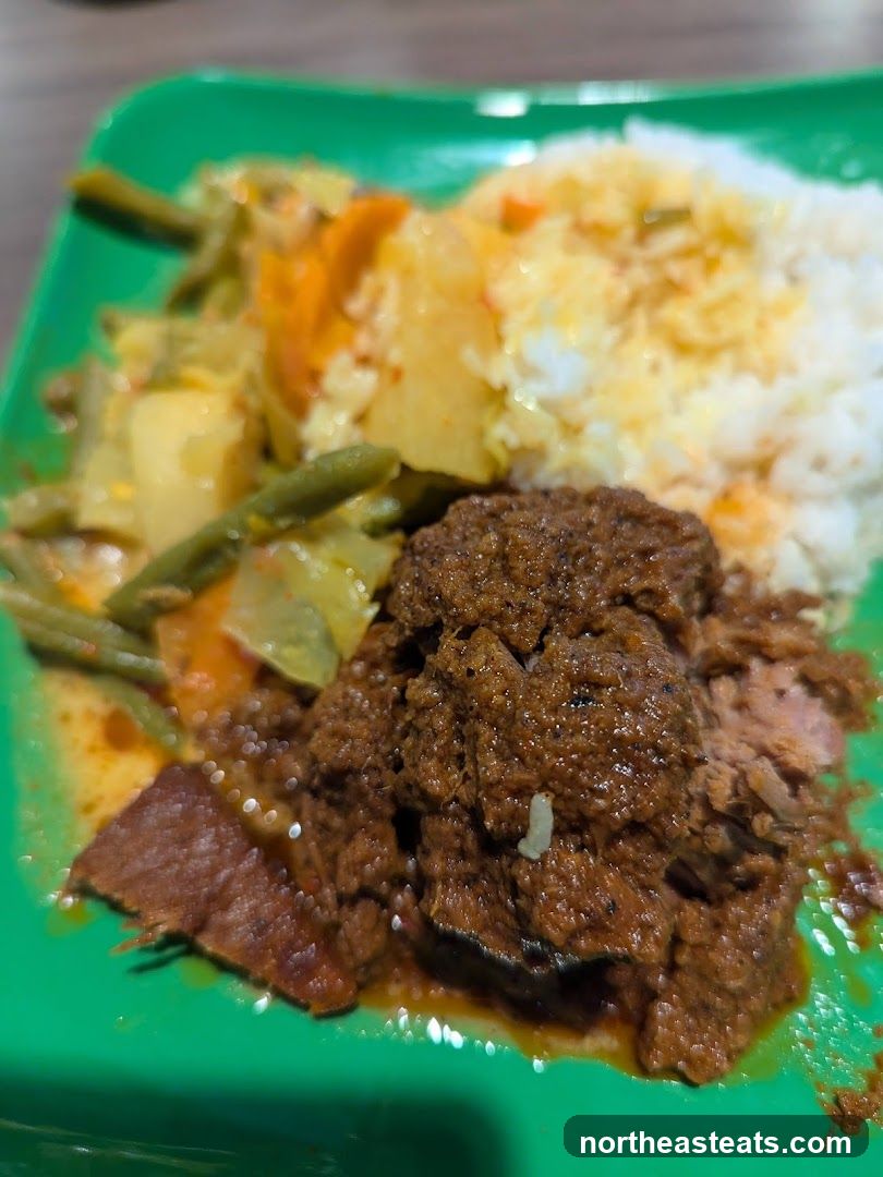 Beef Rendang with Rice and Vegetables