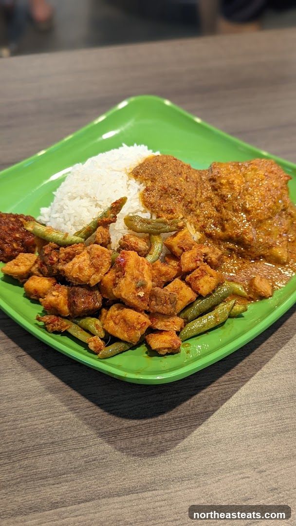 Plate of food with rice and meat