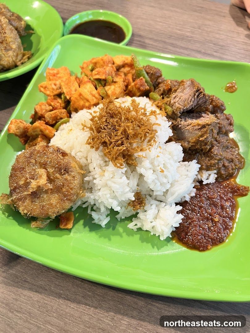 Plate of Rice with Various Dishes
