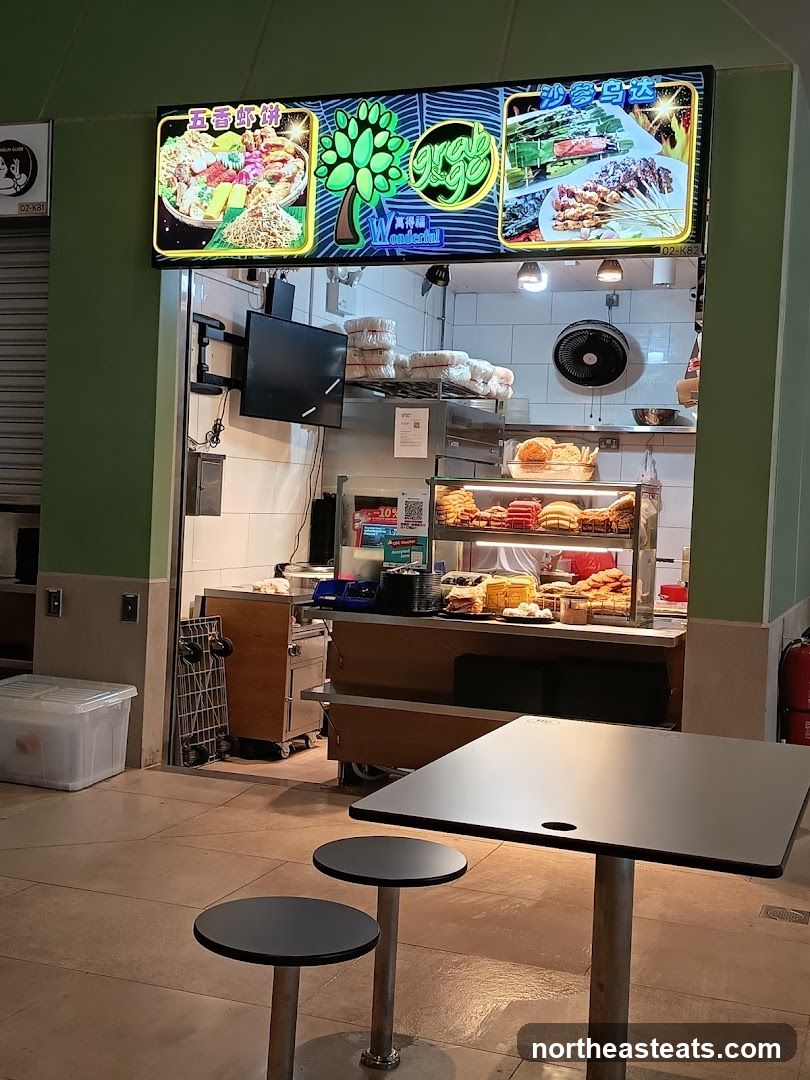 Food Stall with Displayed Food and Signage