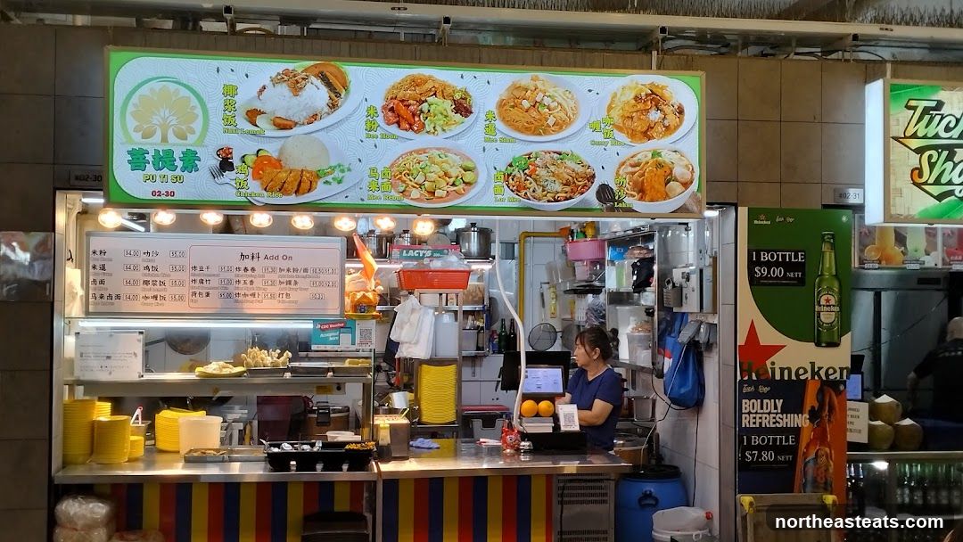 Food stall with menu and advertisements