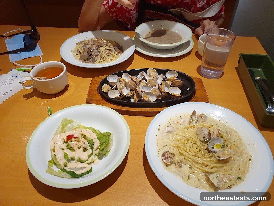 Table with food and drinks