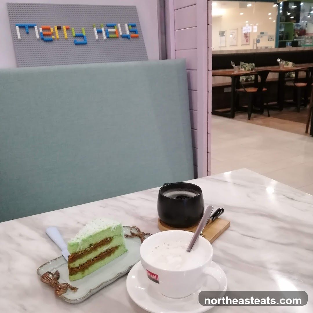 Cafe Interior with Cake and Coffee