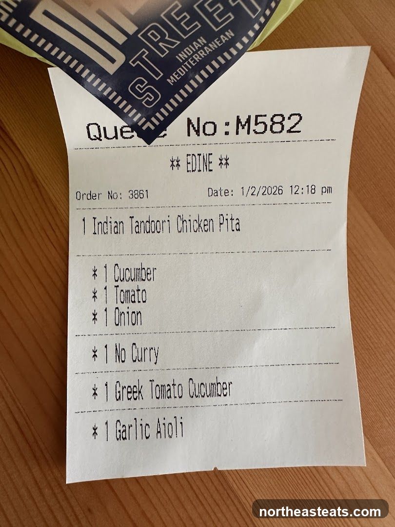 Receipt from Street Indian Mediterranean