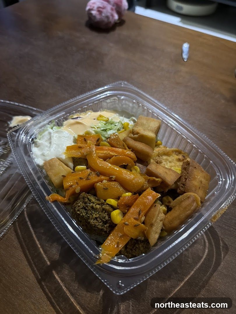 Takeout Bowl with Falafel and Vegetables