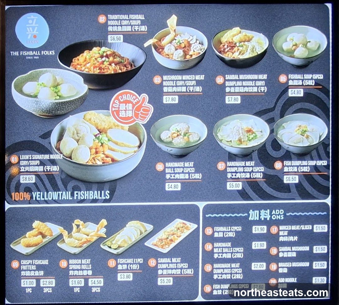 Lixin The Fishball Folks Menu