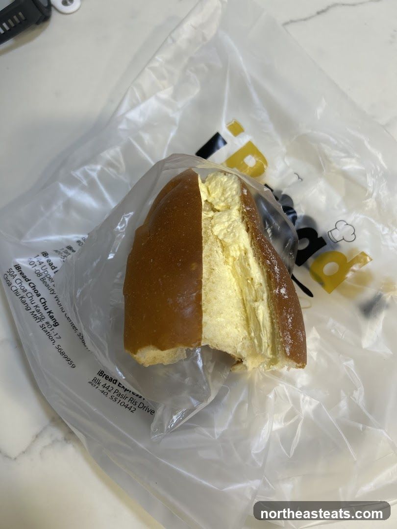 Cream-filled bread in plastic bag