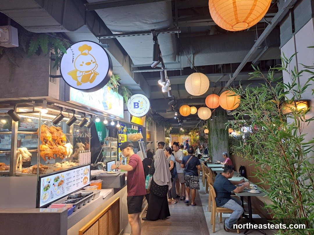Food court with roast chicken