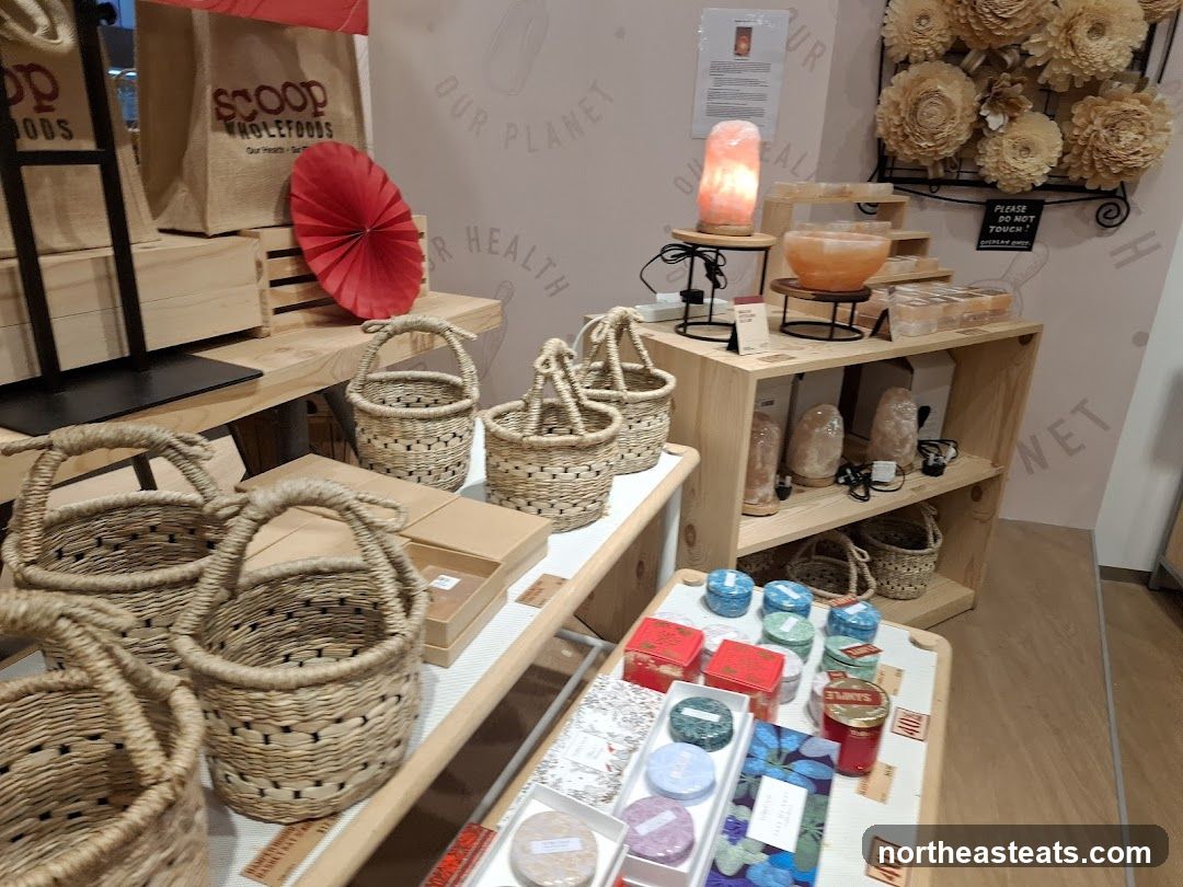 Display of woven baskets and decorative items