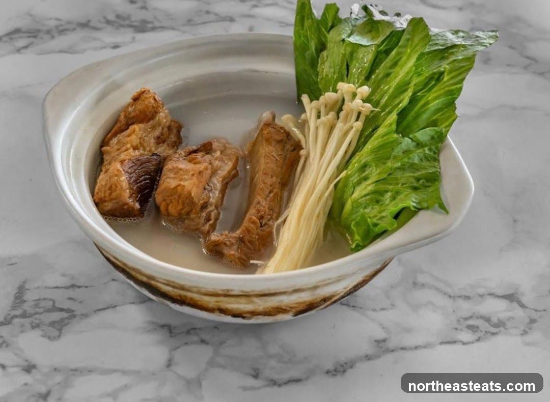 Pork Rib Soup with Enoki Mushrooms and Greens
