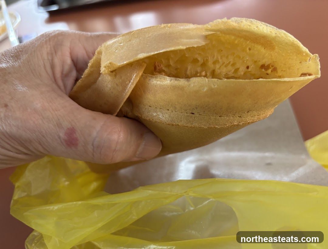 Hand holding a folded pancake