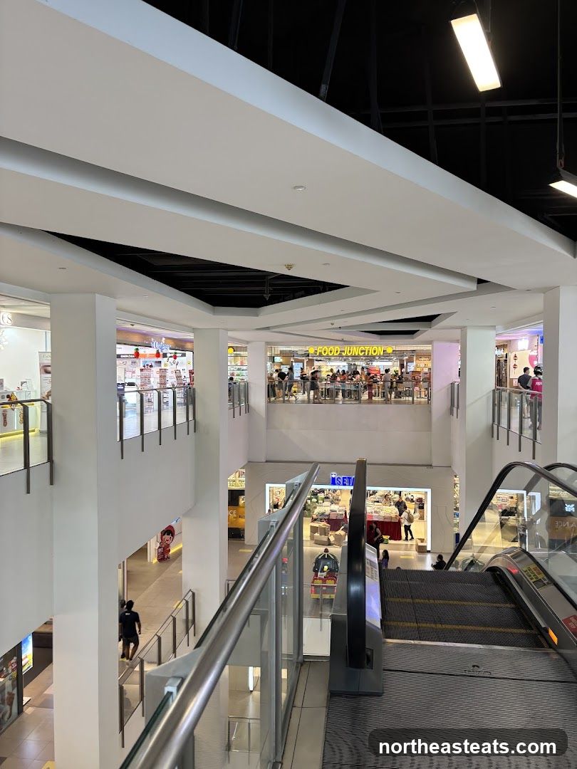 Mall Interior with Escalators and Food Court