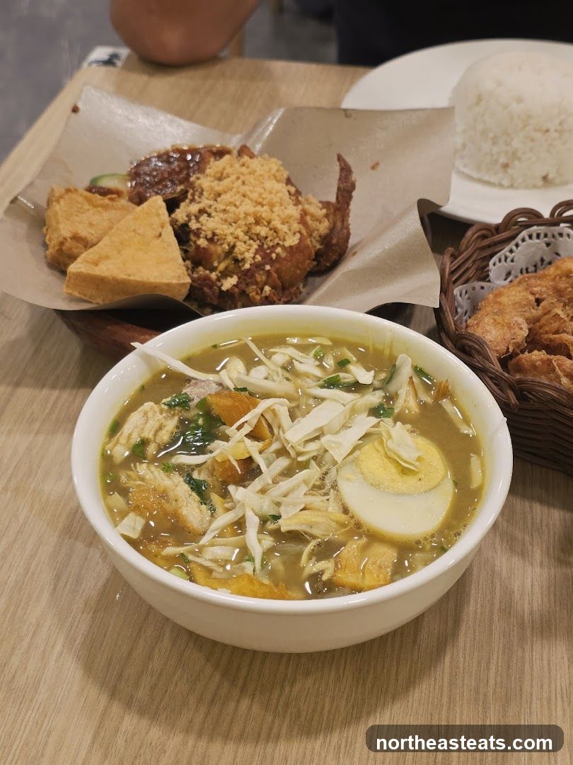 Soto Ayam with Fried Chicken and Rice