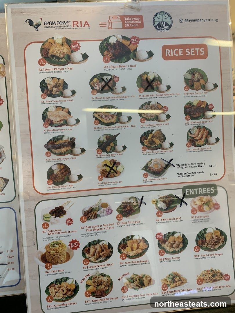 AYAM PENYET RIA Menu