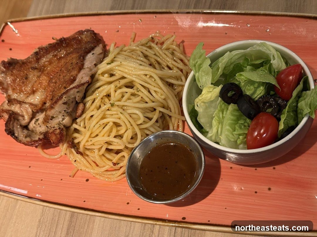 Chicken with Spaghetti and Salad
