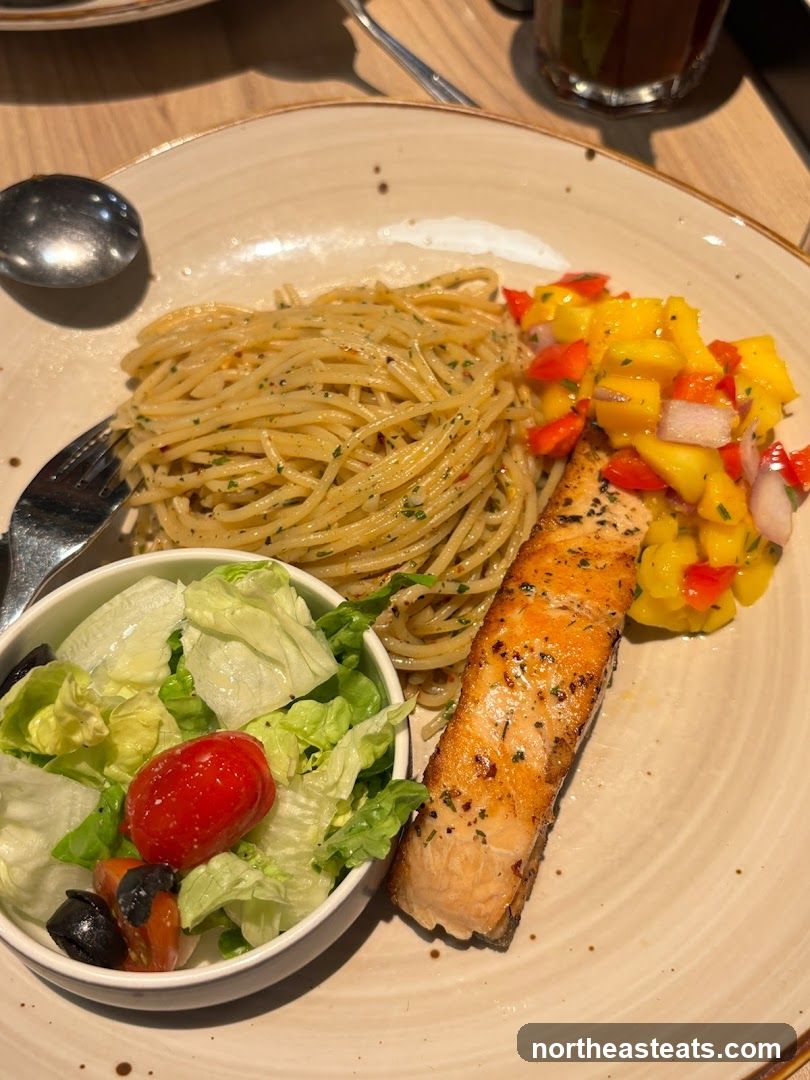 Salmon with Pasta and Salad