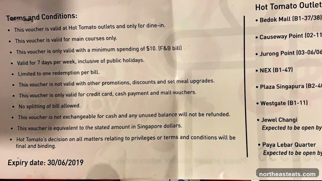Hot Tomato Voucher Terms and Conditions