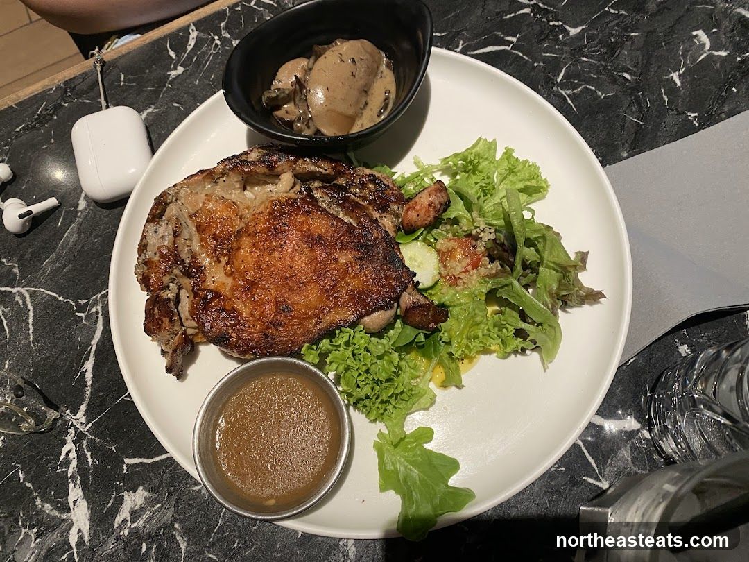 Grilled Chicken with Salad and Mushroom Sauce