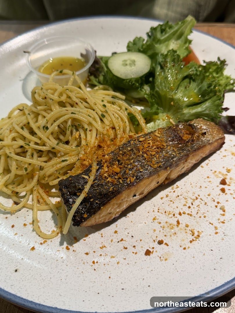 Salmon with Pasta and Salad