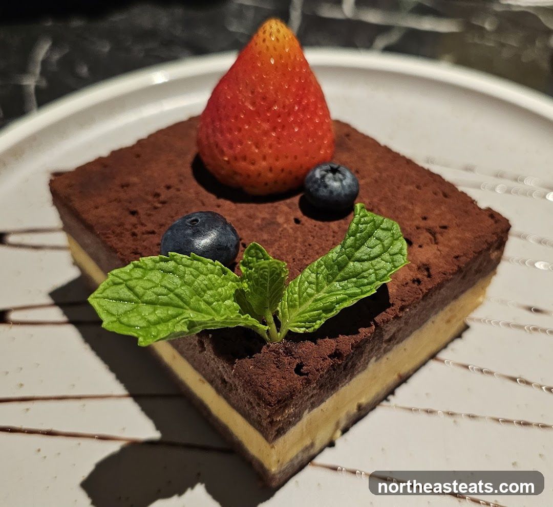 Chocolate dessert with berries