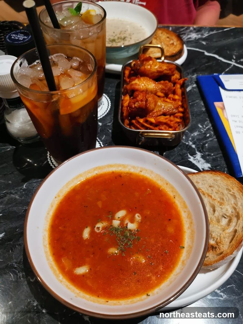 Table with food and drinks