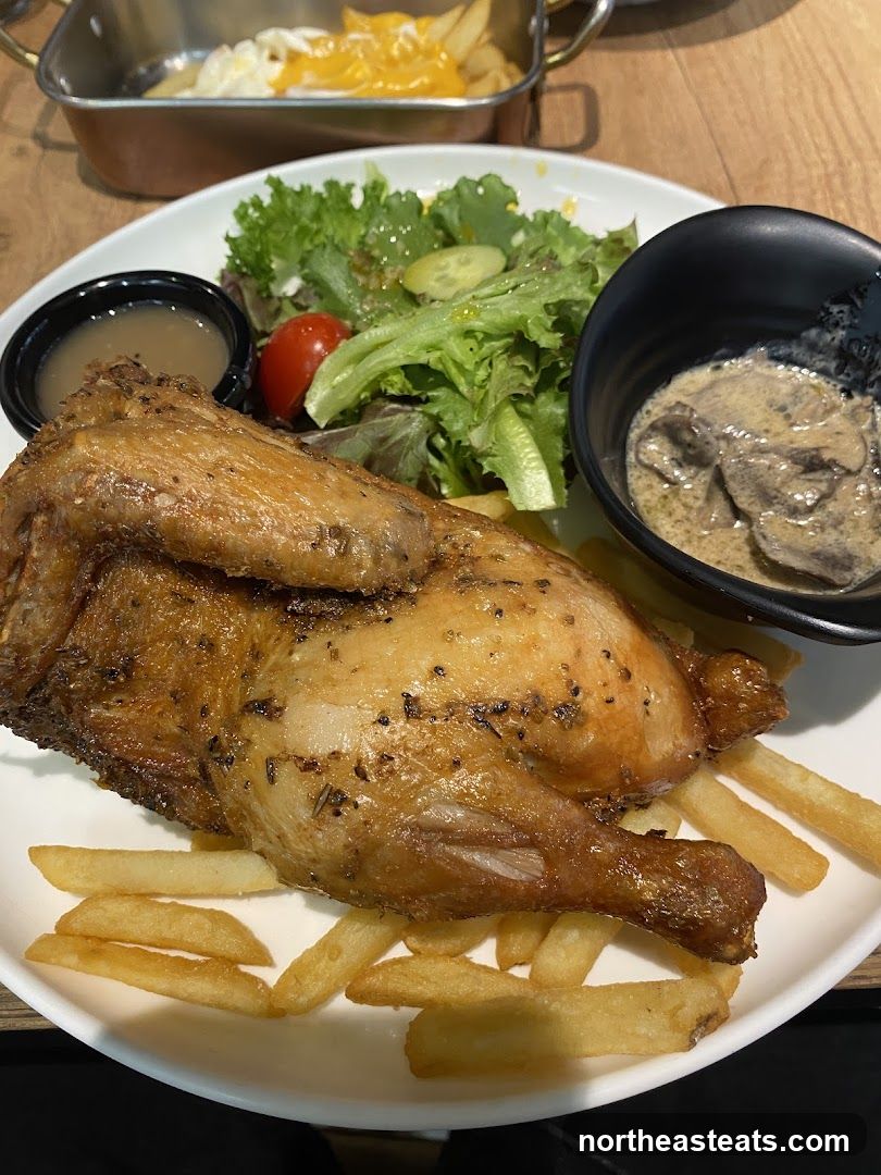 Roasted Chicken with Fries and Salad
