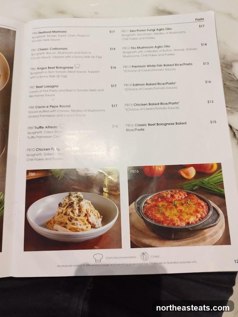 Pasta Menu