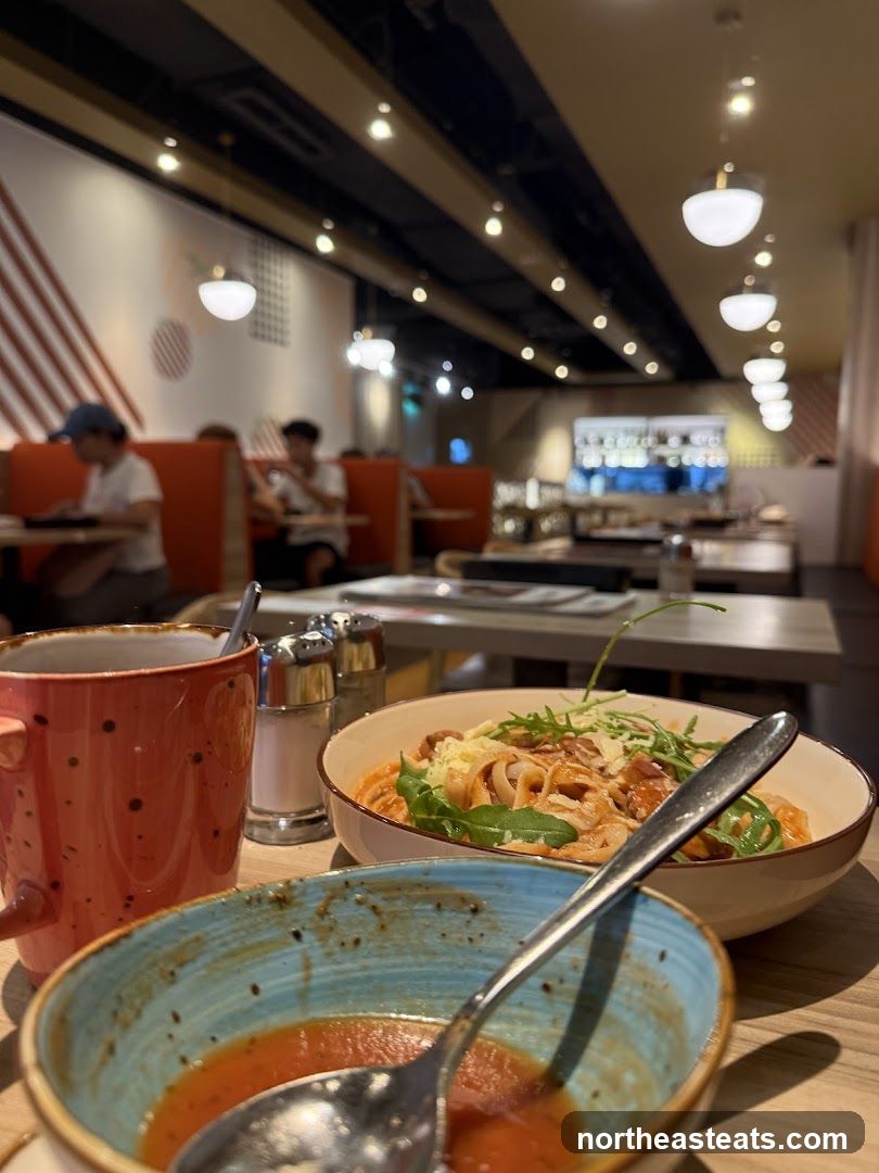 Restaurant Interior with Pasta Dish