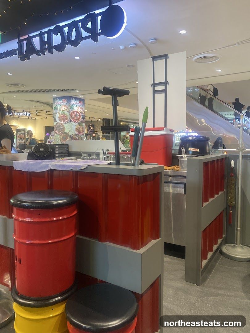 Food stall counter with seating