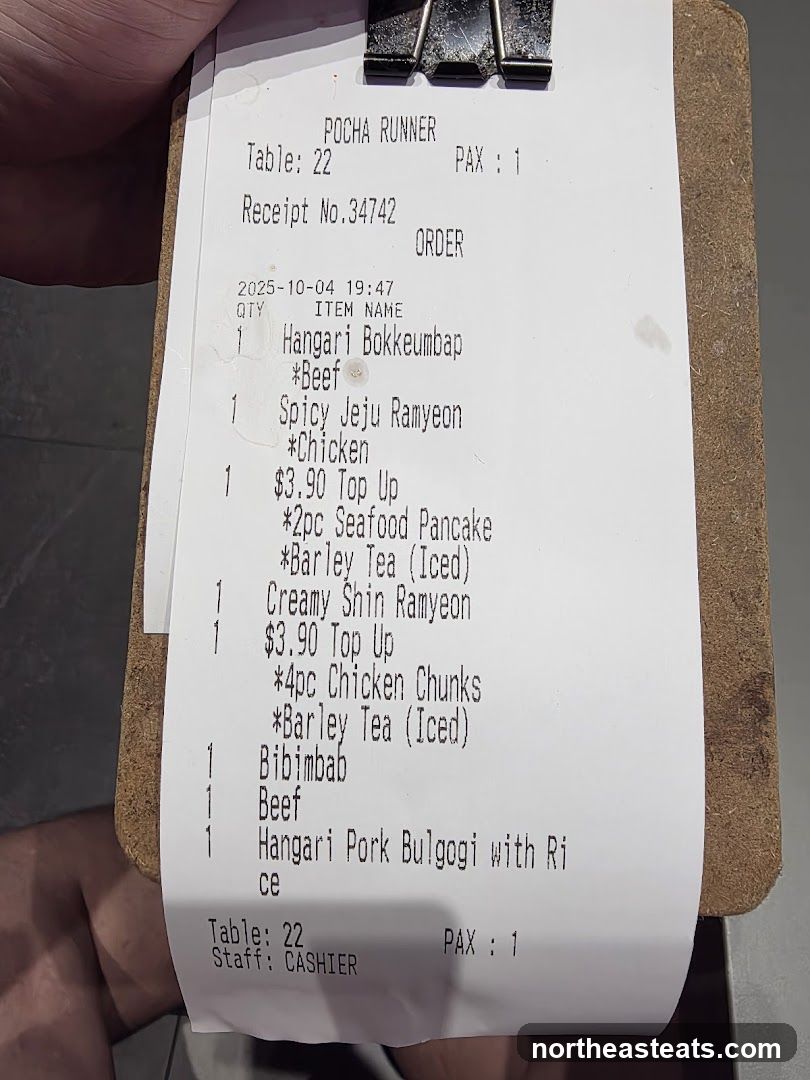 Receipt from Pocha Runner